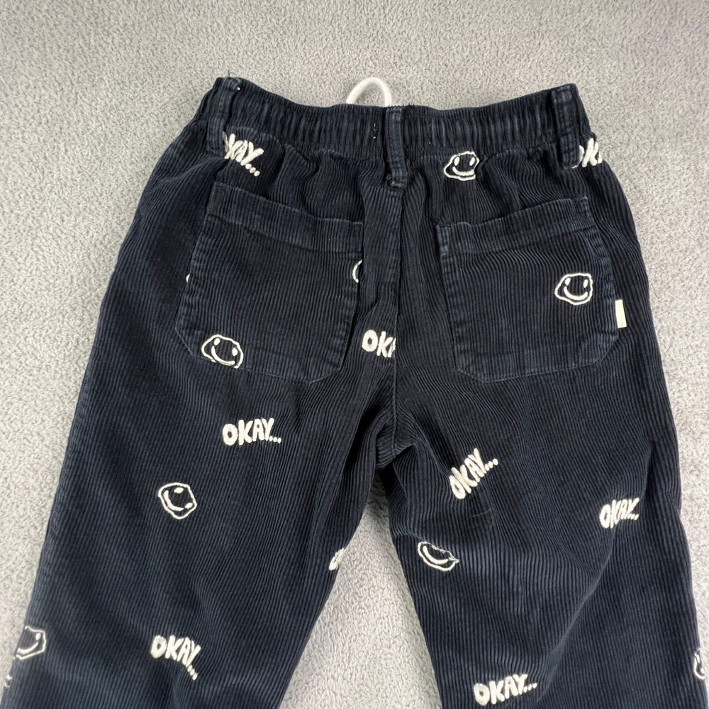 Urban Outfitters Black Corduroy Embroidered Smiley Okay Pants Mens Small S‎ - Picture 9 of 10